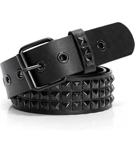 Namzi Punk Leather Belt,Women Men Goth Pyramid Studded Square